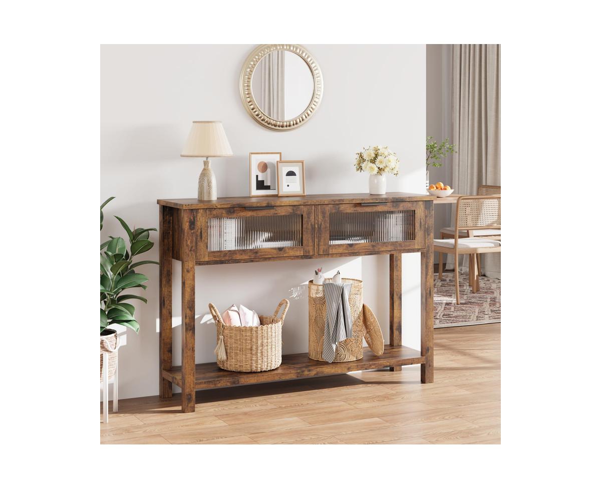 gaomon Entryway Table, Tier Console Table with Storage, Wood Sofa Table with Glass Drawers for Entry Way, Hallway,Living Room