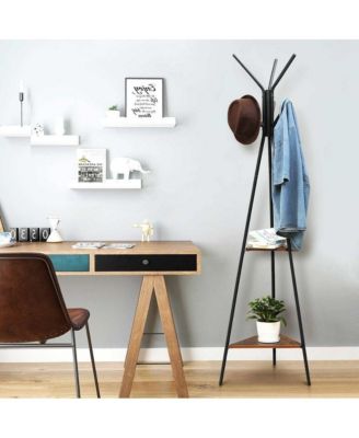 Modern Coat Rack with Metal Frame and 2 Storage Shelves for Entryway Organization
