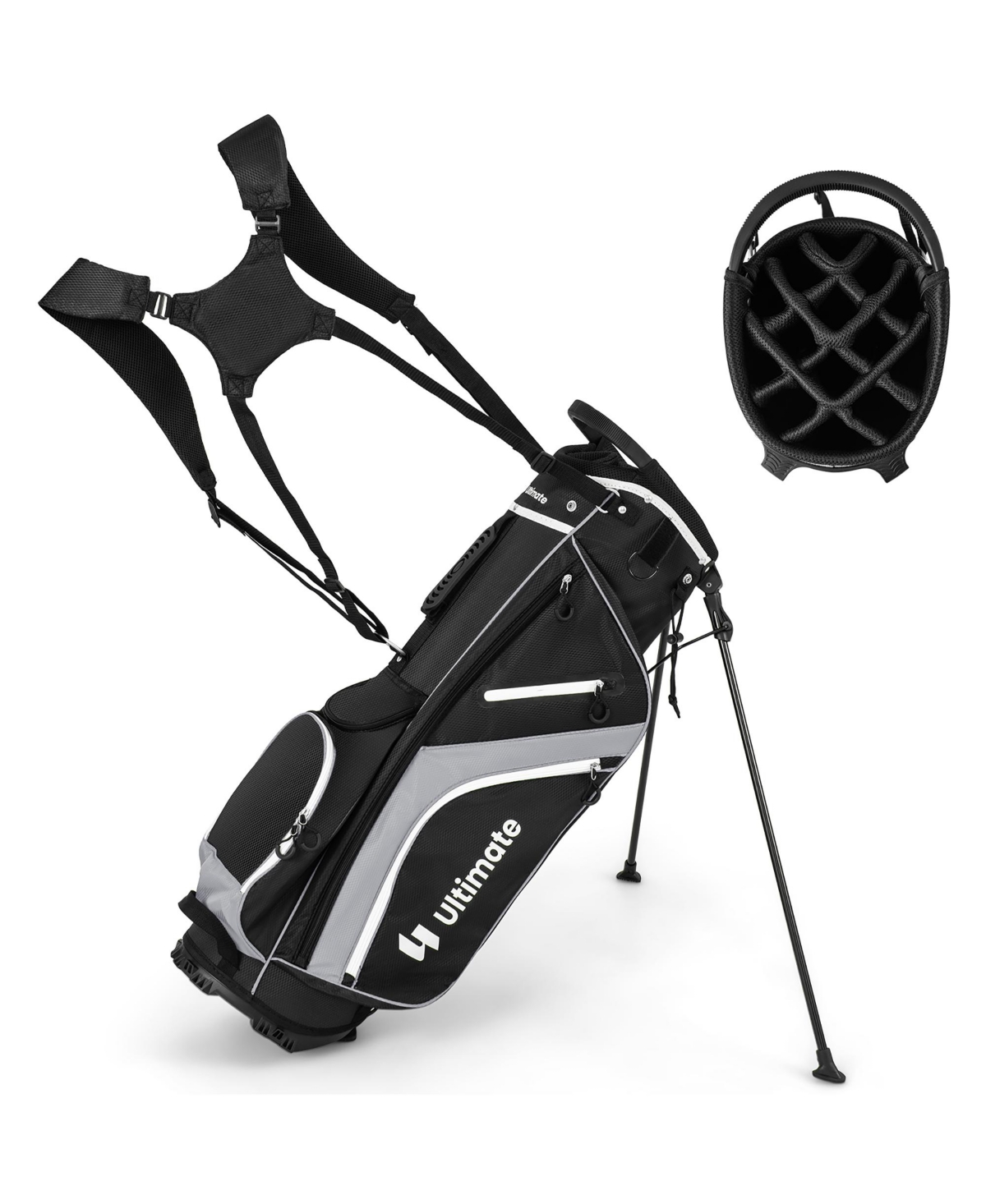 Gymax Golf Stand Bag Golf Club Bag w/ 14 Way Top Dividers & 6 Pockets & Carrying Handles - Grey+black