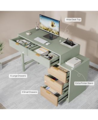 33.27 inches Wooden Modern 5 Drawers, Reversible Small Writing Desk with Storage Computer Desk