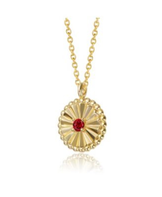 Exquisite 14k Gold Plated with Red Cubic Zirconia Sun Medallion Pendant Necklace