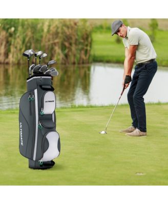 14 Dividers Golf Cart Bag w/ 7 Zippered Pocket Cooler Bag Rain Hood Valuable Bag