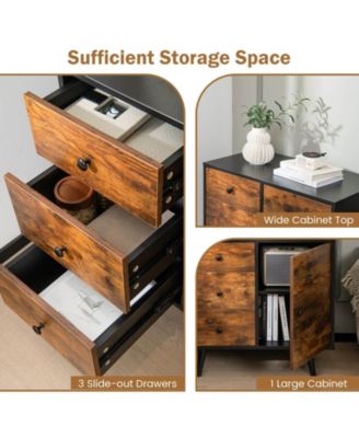 Mid-Century Wood Storage Cabinet with Door and 3 Drawers