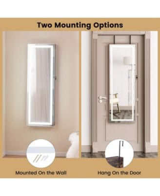 Mirrored Jewelry Armoire with Full Length Mirror and 2 Internal LED Lights