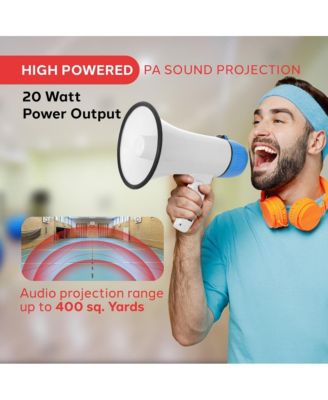 Portable Megaphone with 20W Power, Siren, MP3 Input, Adjustable Volume, Shoulder Strap, Lightweight Bullhorn