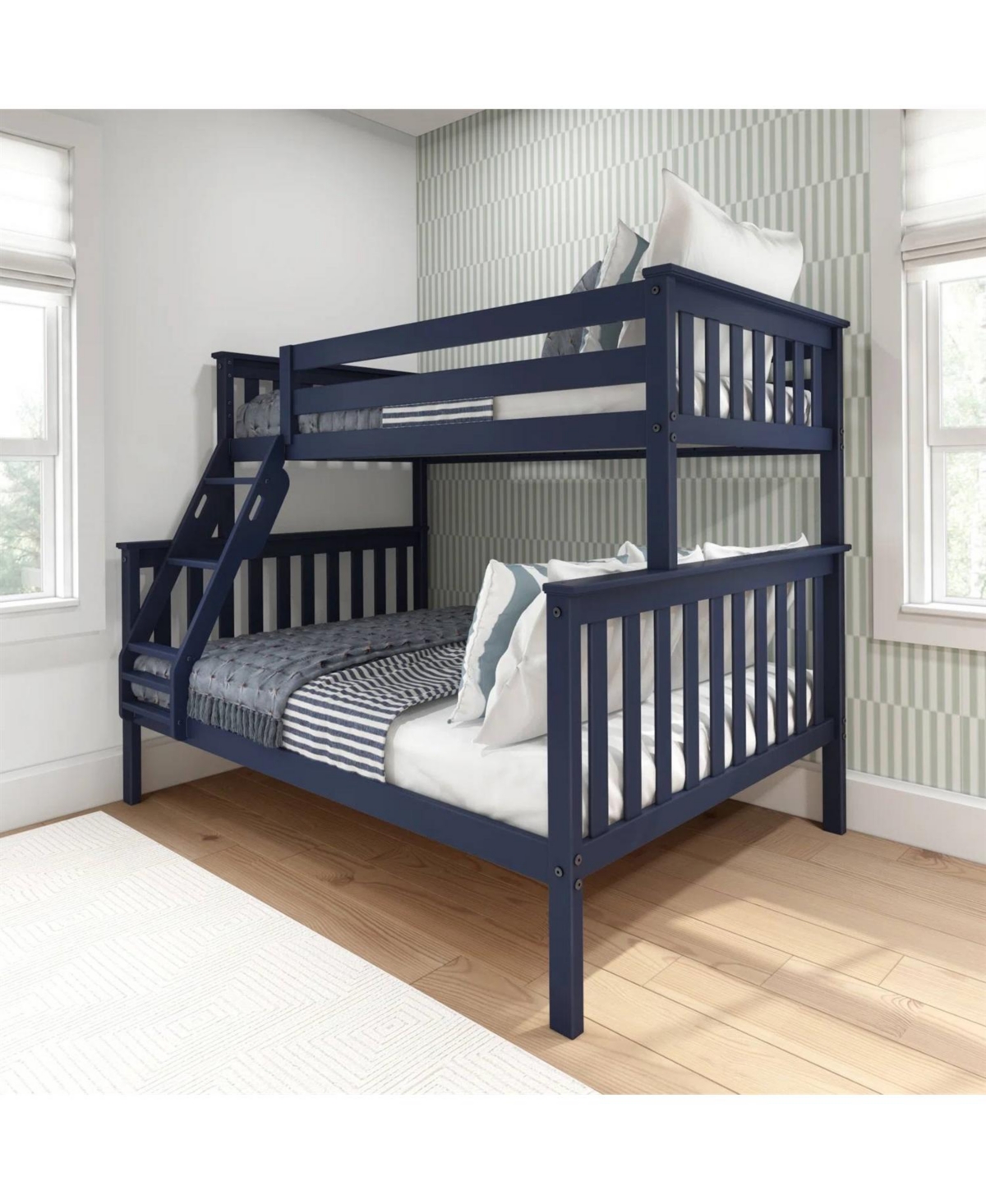 Slickblue Twin over Full Size Solid Wood Bunk Bed with Safety Rails and Ladder
