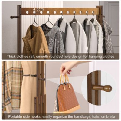 Retro Bamboo Clothes Rack:  Garment Organizer Hanging Rack with Wheels