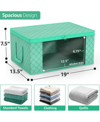6 Pack Medium Foldable Clothes Storage Bags with Clear Window, Zipper Lid and Carry Handles - for Organizing Bedroom, Closet, Home (Teal)