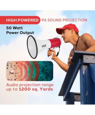 50-Watt Portable Megaphone with Siren, MP3 Input, Automatic Siren, Shoulder Strap, Lightweight