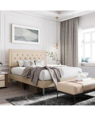 Platform Bed with Adjustable Headboard &acirc;€“ Upholstered Frame, Wood Slats, and Modern Low-Profile Design - King