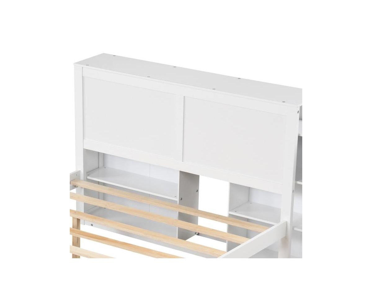 Slickblue Wood Platform Bed With Trundle and Storage Bookcase Headboard