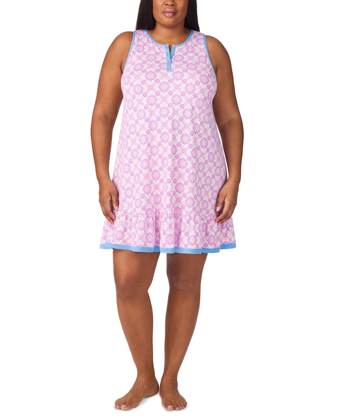 Plus Size Printed Ruffled-Hem Nightgown - Pink Print