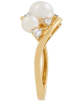 Cultured Ming Pearl (4-6mm) & Diamond (1/5 ct. t.w.) Swirl Ring in 10k Gold