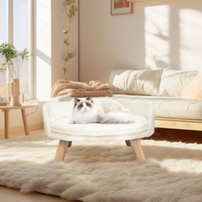 Pet Cat Dog Bed Soft Warm Plush Chair Bed Wood Legs Cushion Pad Washable
