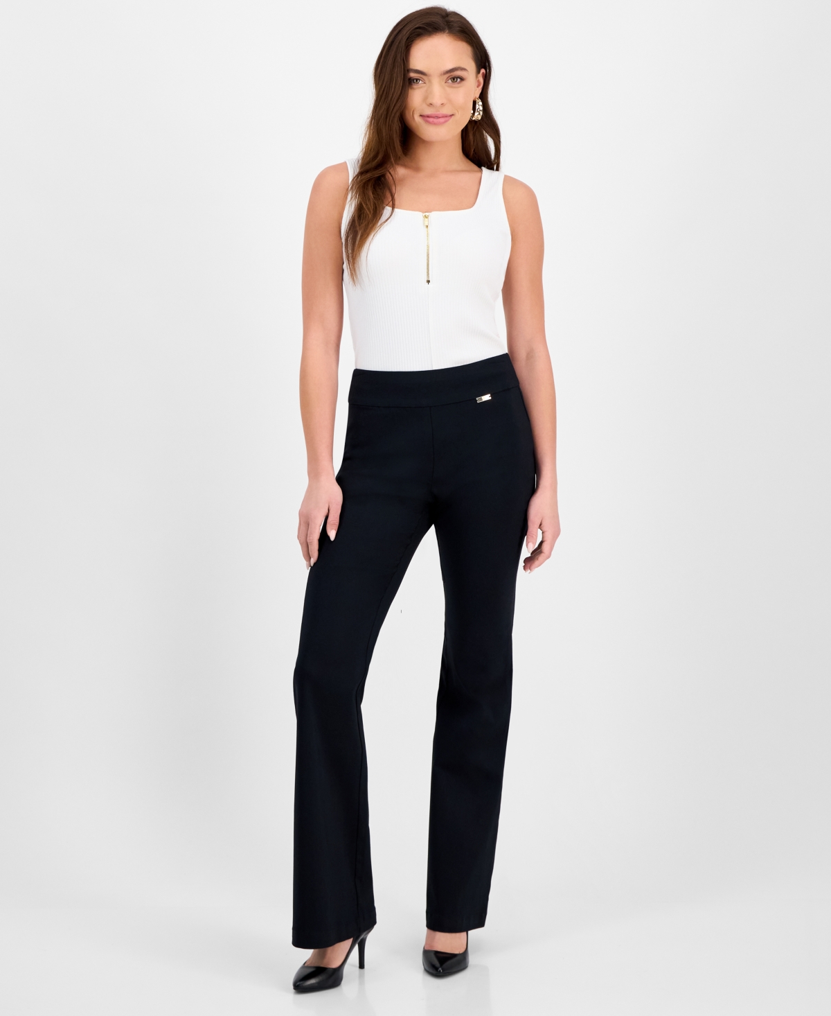 Inc International Concepts Petite High-rise Flare Pants, Exclusively At Macy's In Deep Black
