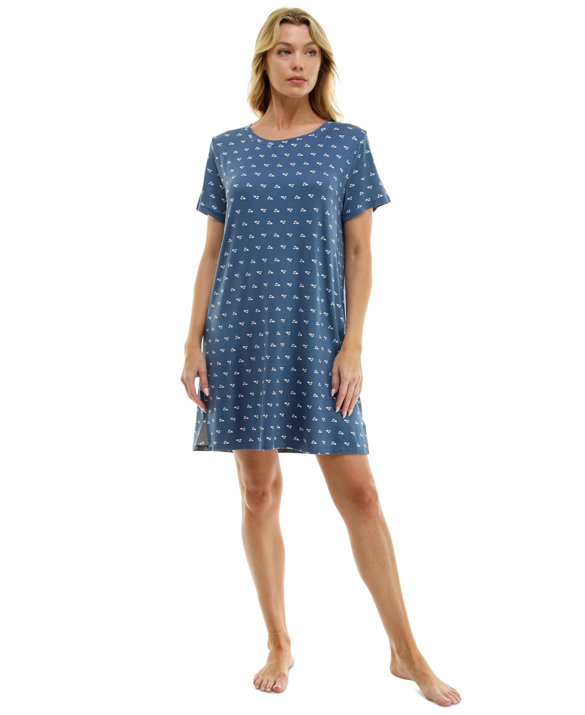 Roudelain Women's Printed Short-sleeve Sleepshirt In Dina Mini Heart Vintage Indigo