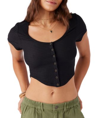 O'Neill - Juniors' Marlena Scoop-Neck Button-Front Top