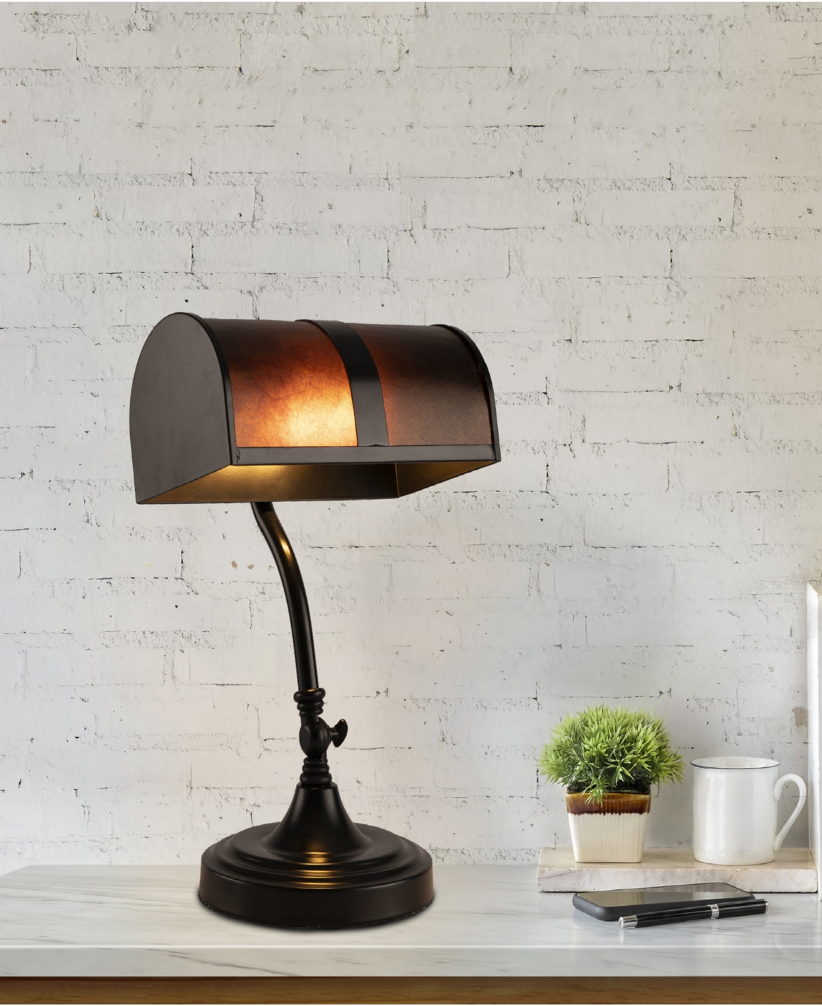 Shop Lavish Home 14" Mission Style Led Banker's Table Lamp In Black