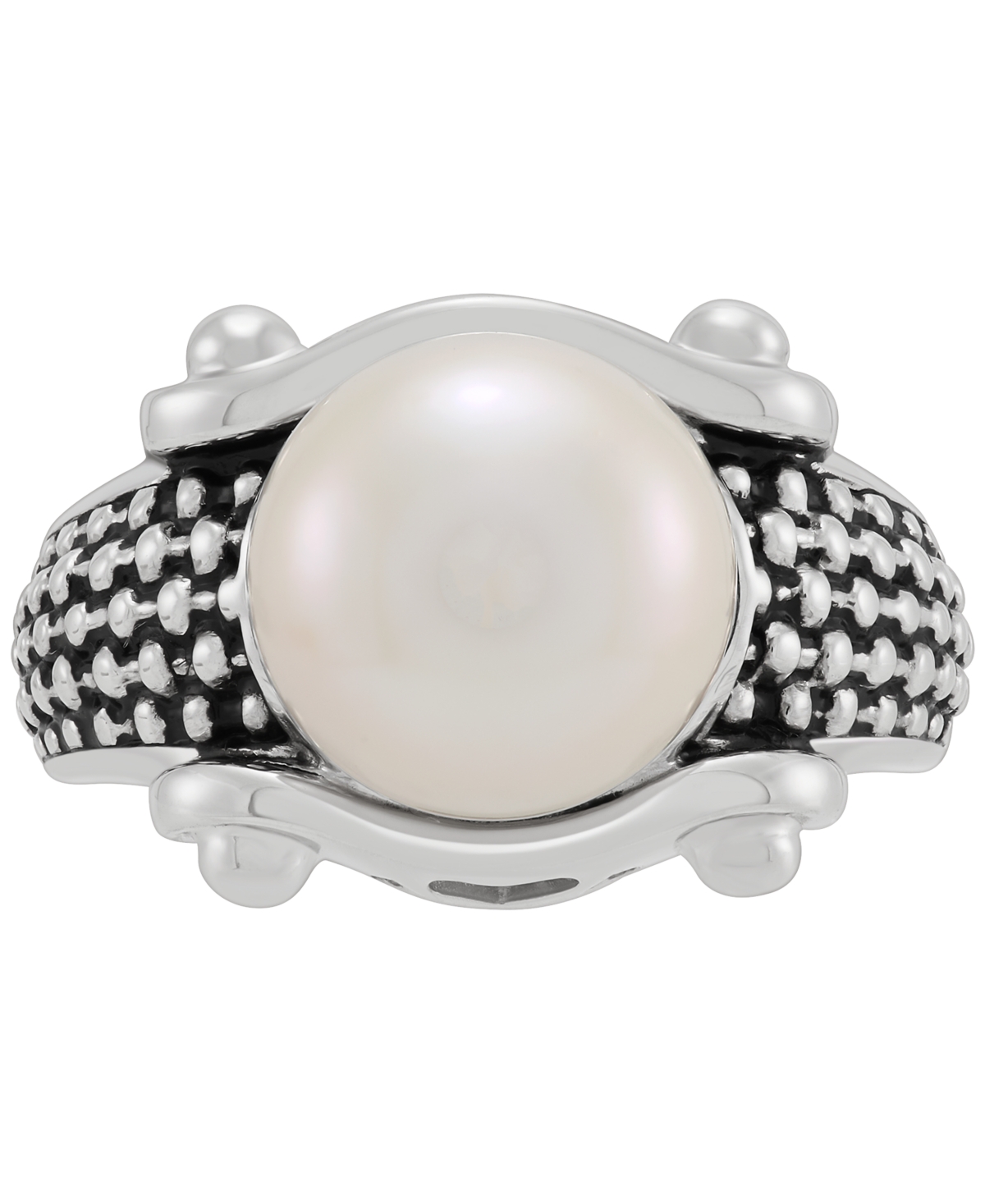Macy's Cultured Freshwater Button Pearl (11-1/2mm) Basket Weave Statement Ring In Sterling Silver In Silver
