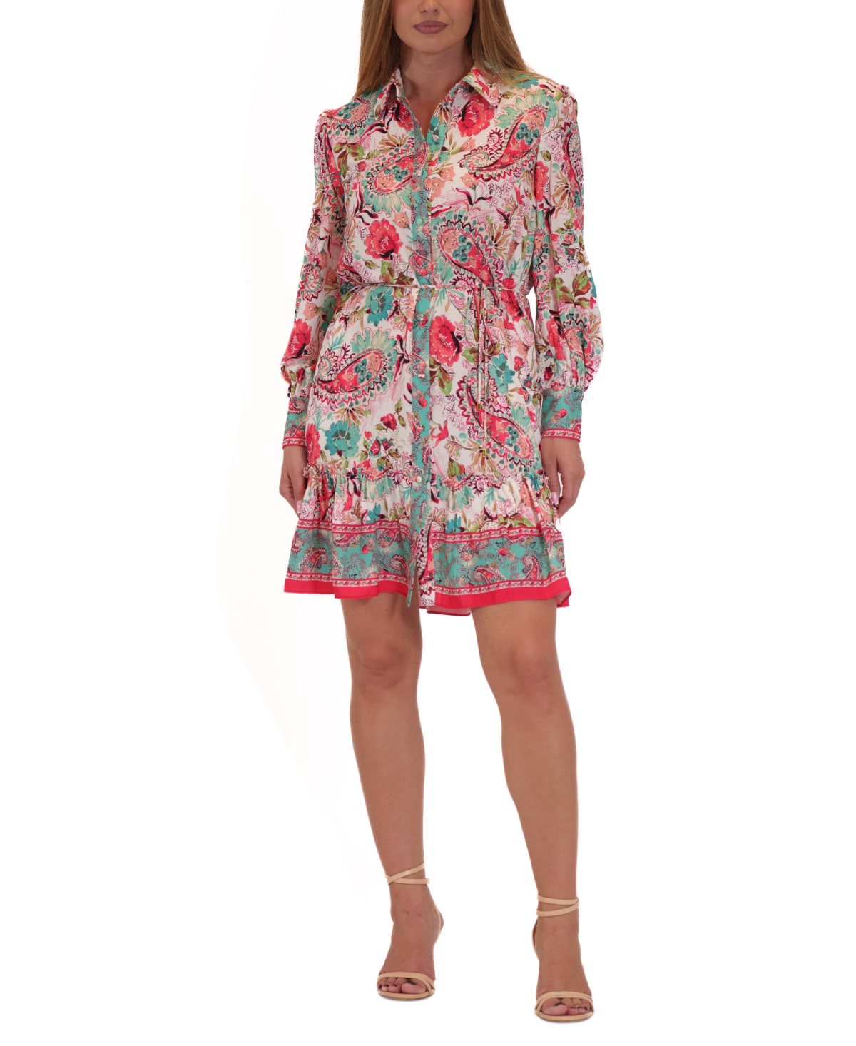 Women's Paisley-Print Tie-Waist Shirtdress - Ivory/mult