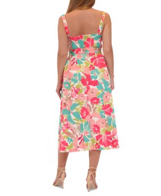 Women's Floral-Print Tie-Waist Midi Dress