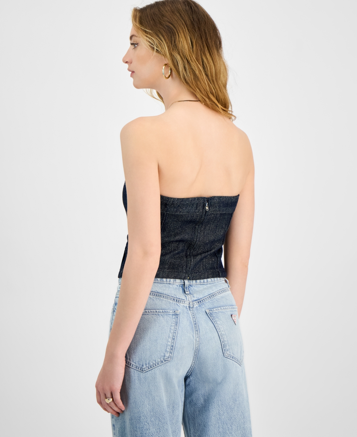 Guess Women's Chany Metallic Denim Corset Top In Glam De Glitter
