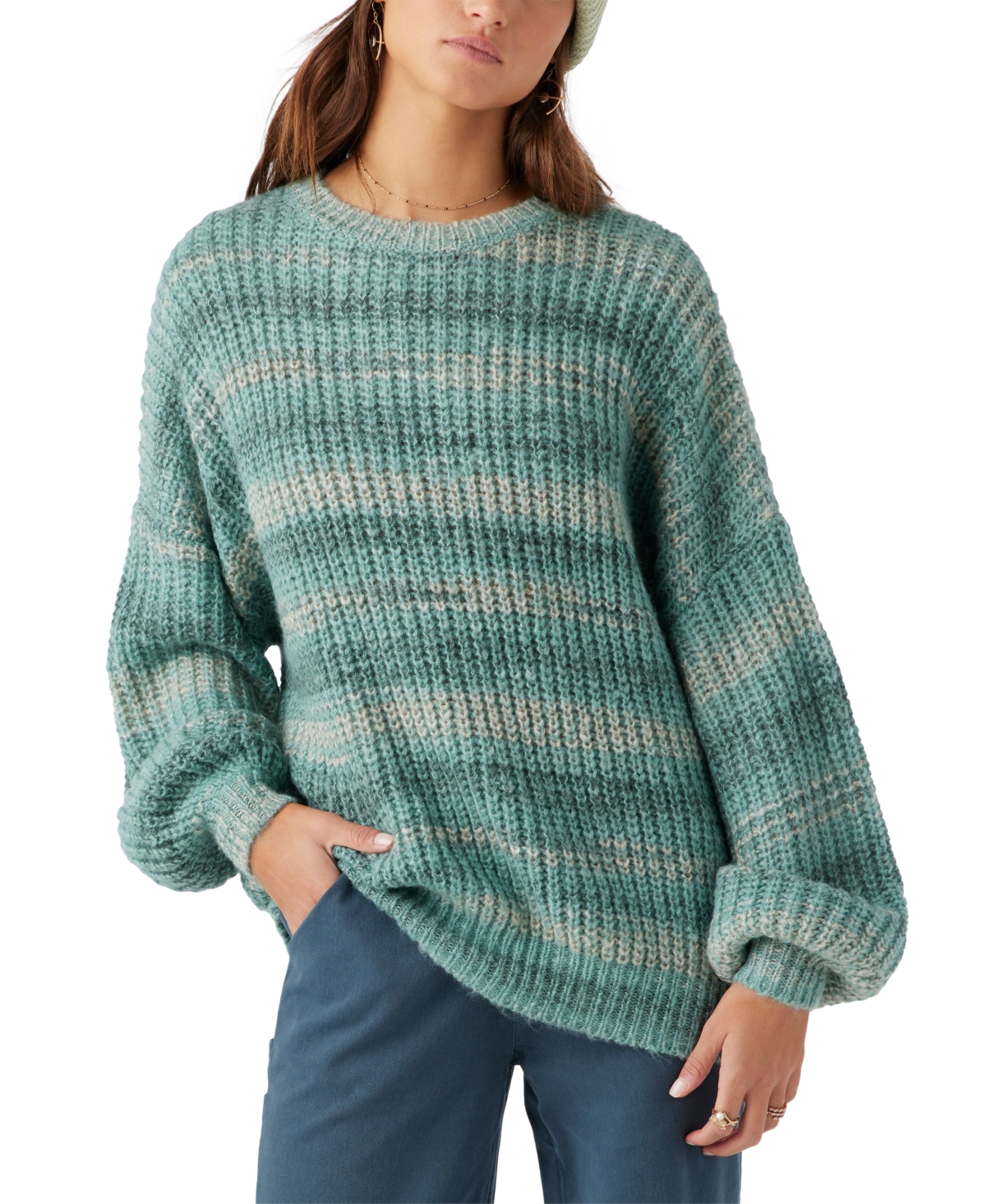 Juniors' Bayou Oversized Drop-Shoulder Sweater - Oil Blue