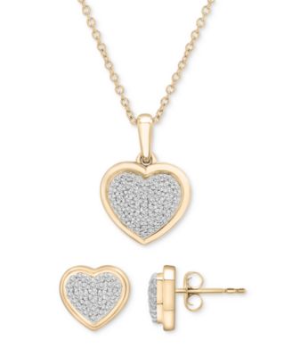 Macy's - 2-Pc. Set Diamond Heart Pendant Necklace & Earrings (1/3 ct. t.w.) in 14k Gold-Plated Sterling Silver, Exclusively at