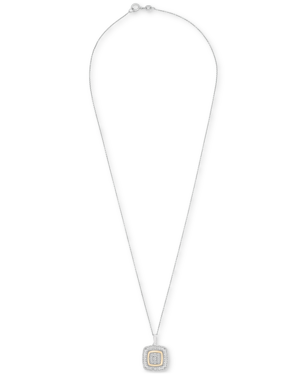 Macy's Diamond Square Halo Cluster 18" Pendant Necklace (1/4 Ct. T.w.) In Sterling Silver & Gold-plate, Exc In Sterling Silver  Gold-plate