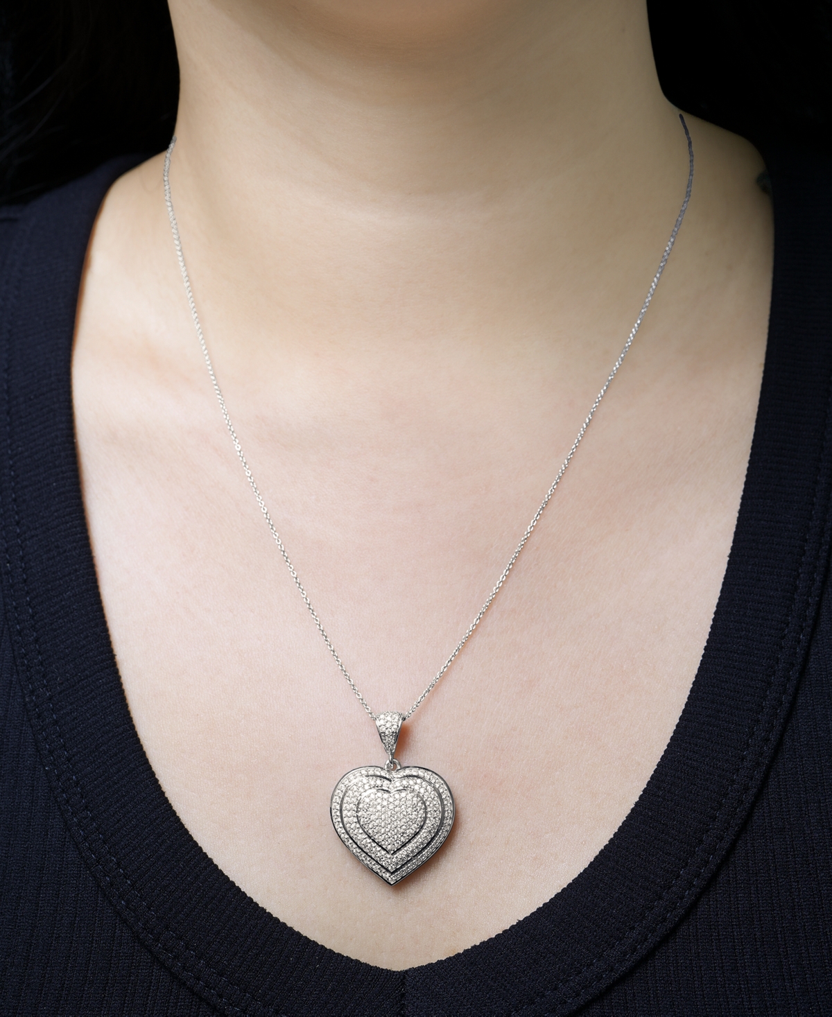 Macy's Diamond Heart Halo Cluster 18" Pendant Necklace (3/4 Ct. T.w.) In Sterling Silver, Exclusively At Ma In Sterling Silver