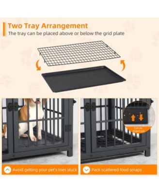 Furniture Style Wooden Dog Crate Pet Kennel End Table with Three Doors and Tray