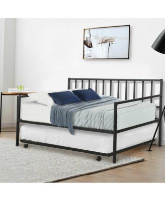 Metal Daybed Frame with Roll-Out Trundle for Space-Saving Guest Accommodation