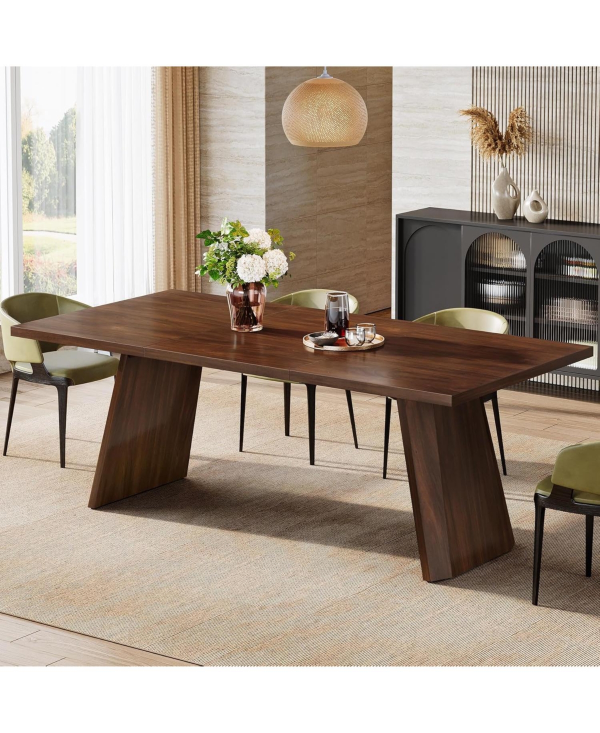 Tribesigns 70-Inch Dining Table for 6 to 8 People, Farmhouse Wooden Kitchen Table, Rectangular Dinner Table with Tabletop for Dining Room, Kitch