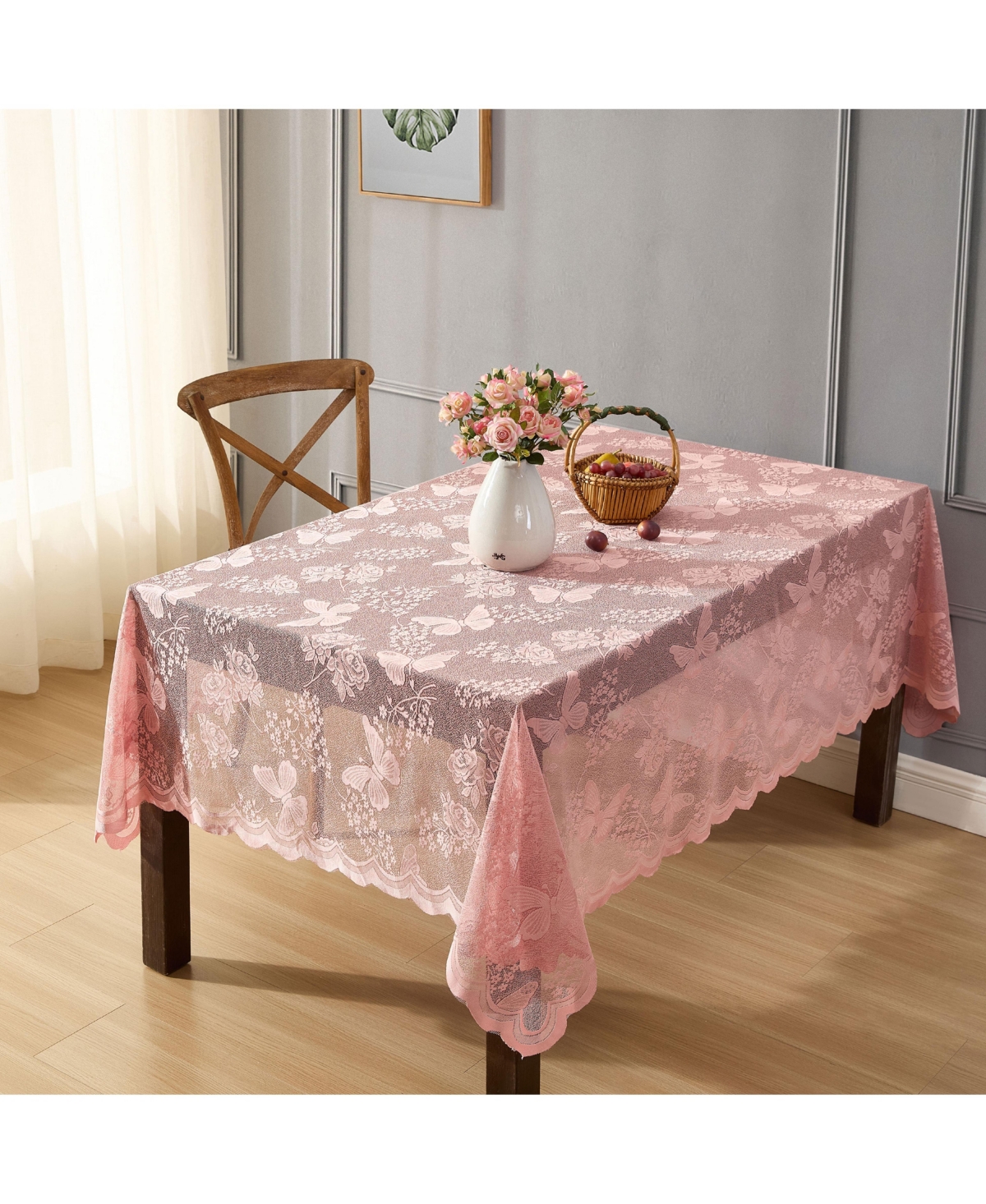 Hlc.me Butterfly Floral Lace Fabric Tablecloth, Lace Fabric Table Cloth for Rectangle Square Tables, Wrinkle Resistant