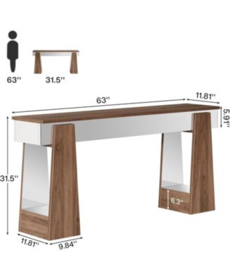 Mirrored Console Table, Farmhouse Wooden Entryway Table with Thickened Legs, 63-Inch Narrow Long Behind Couch Sofa Table