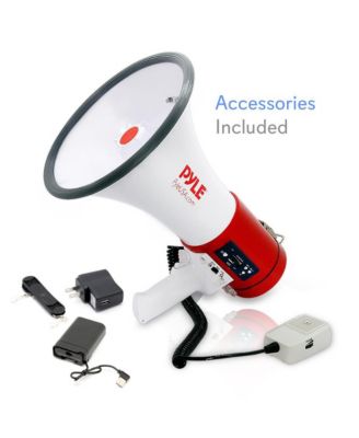 50-Watt Portable Megaphone with USB/SD Readers, MP3 Playback, Siren Mode, Rechargeable Battery, Wired Handheld Microphone