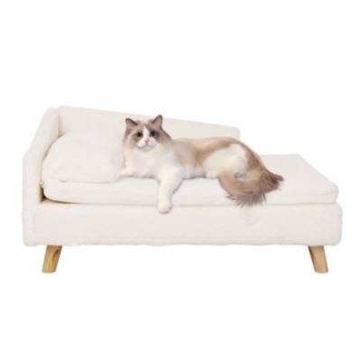 L Shape Dog Sofa Bed Rubber Wood Legs with Cushion Mat Pillow Cat Chaise Stool