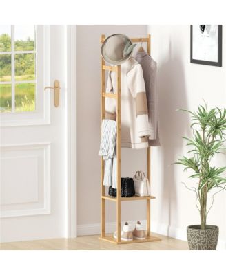 Bamboo Freestanding Cloth Rack: Multi-functional Clothes Stand with Solid Base