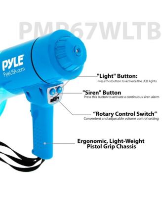 Waterproof Megaphone with LED Lights, 40W Power, Rechargeable Battery, Siren Function, Weatherproof, Ideal for Crowd Control, Blue