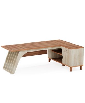 L-Shaped Executive Office Desk, 78.74" Large Computer Desk with Drawer and Lateral File Cabinet, Home Business Workstation Set