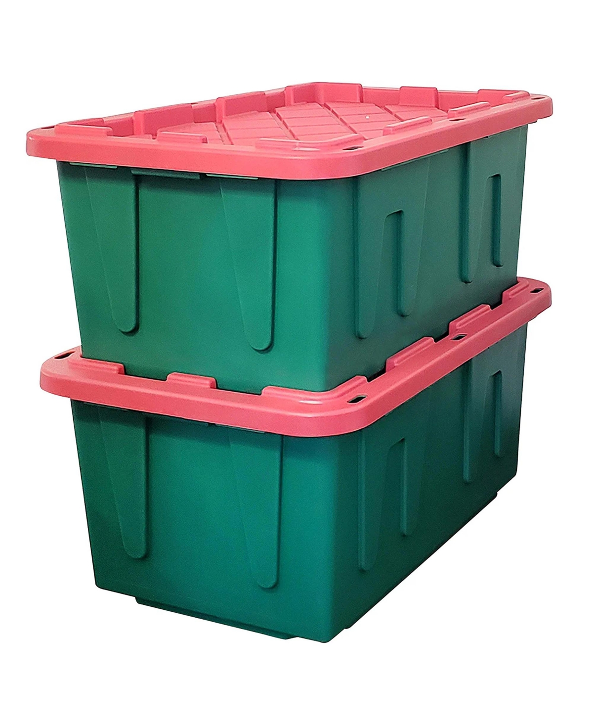Durable 27 Gallon Heavy Duty Holiday Storage Tote, Green/Red, (4 Pack) - Green base, red lid