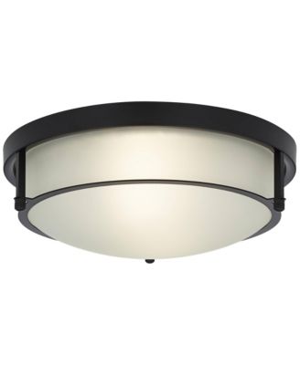 Encina 13" Modern Industrial Flush-Mount Ceiling Light Fixture Kitchen Foyer Hallway Round Black White Glass