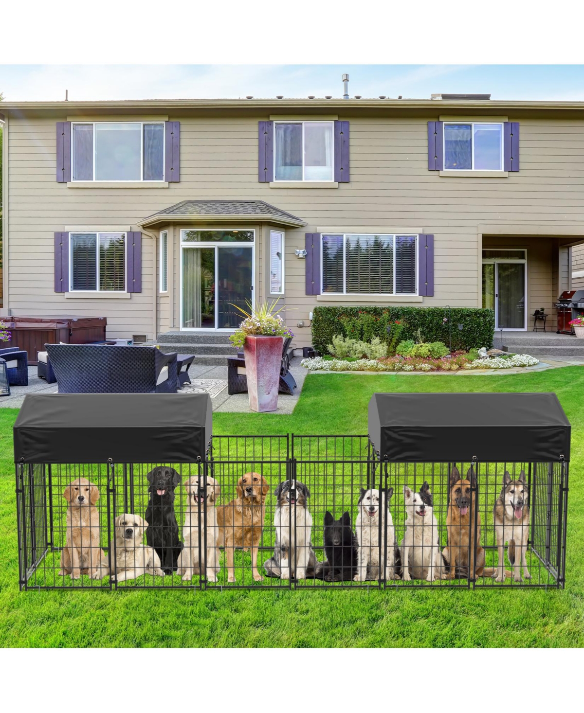 Bingopaw Heavy Duty Outdoor Dog Kennels Crate Dog Cages Waterproof Sun Shadow Cover