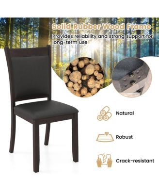 Set of 2 Faux Leather Padded Seat Rubber Wood Legs Upholstered Dining Chairs