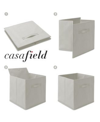 Set of 6 Collapsible Fabric Storage Cube Bins, Beige - 13" Foldable Cloth Baskets for Shelves and Cubby Organizers