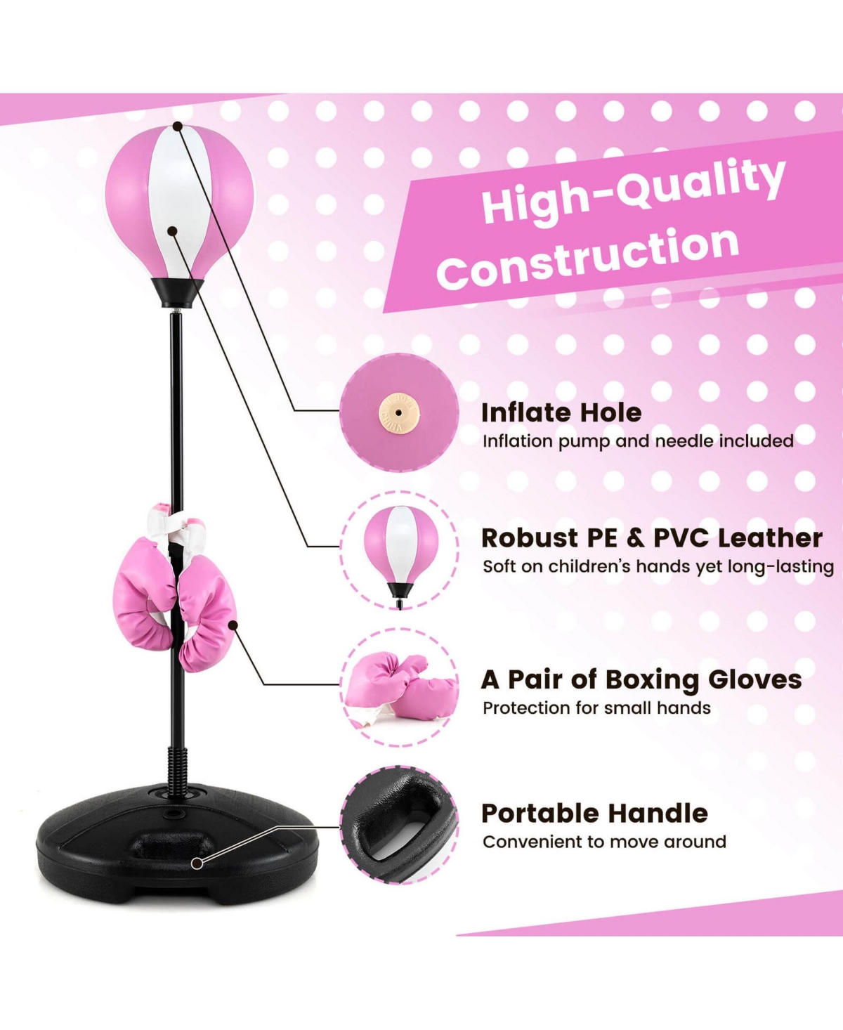Kids Punching Bag Toy Set Adjustable Stand Boxing Glove Speed Ball with Pump