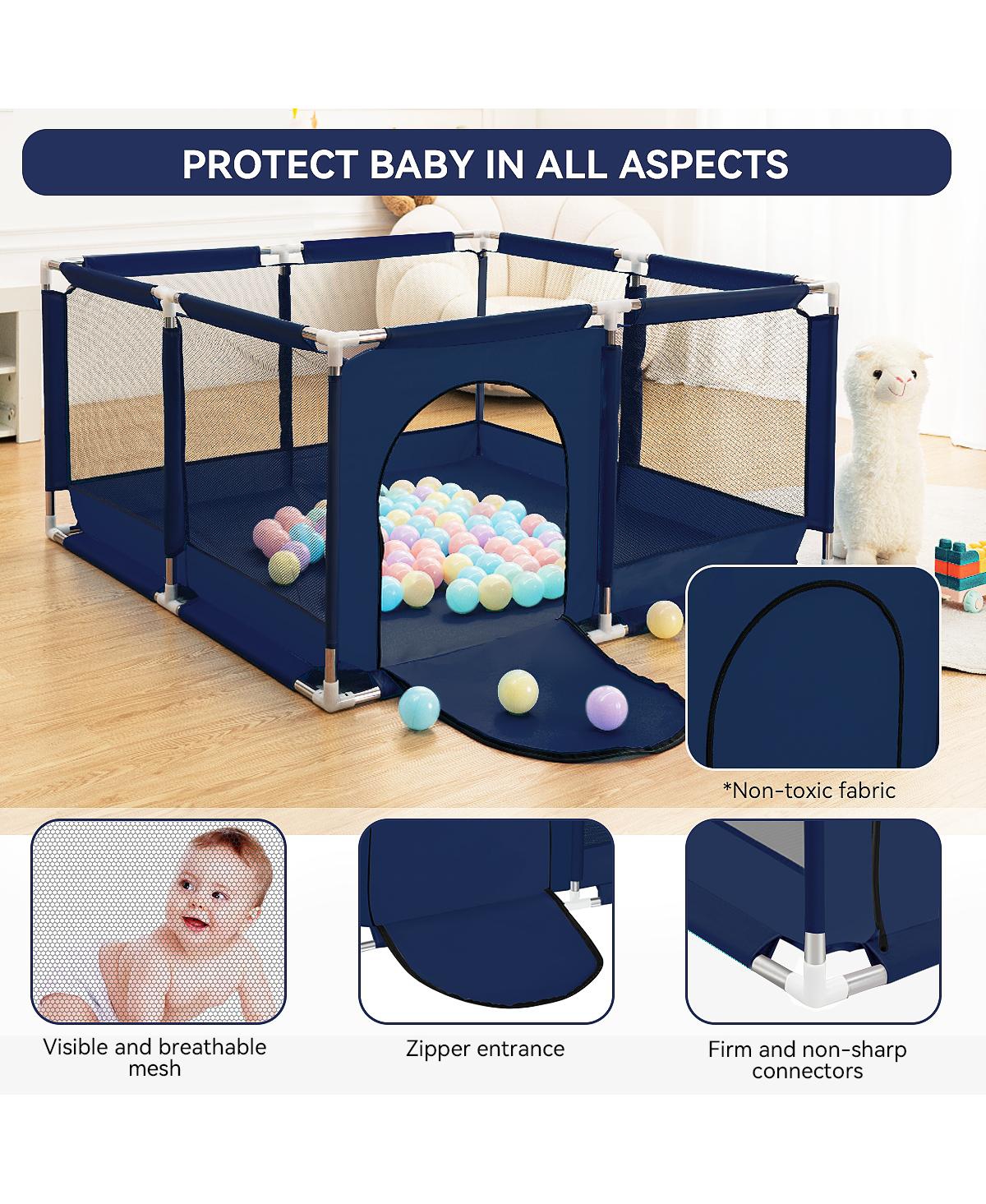 Comomy Baby Playpen Play Yard Portable 4 Panel Baby Safety Playpen for Infant Toddler