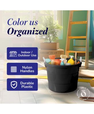 17 Gal Plastic Open Storage Round Utility Tub with Handles, Black (2 Pack)