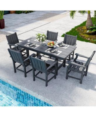 Gray 5/7-Piece HDPE Plastic Patio Outdoor Dining Set with Arm Chairs