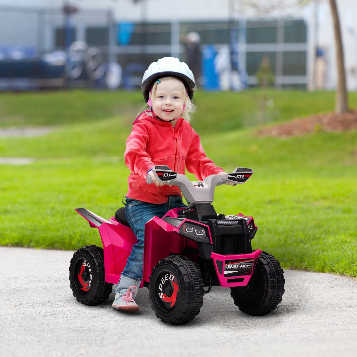 Aosom Kids Atv Quad Car, 6V Four-Wheeler w/ Forward Backward,- Pink